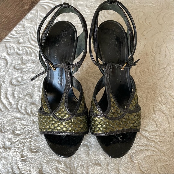 Burberry Prorsum Green Metallic Woven Platform Sandals - Picture 4 of 7